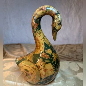 Vintage Porcelain Decoupage Swan Figurine